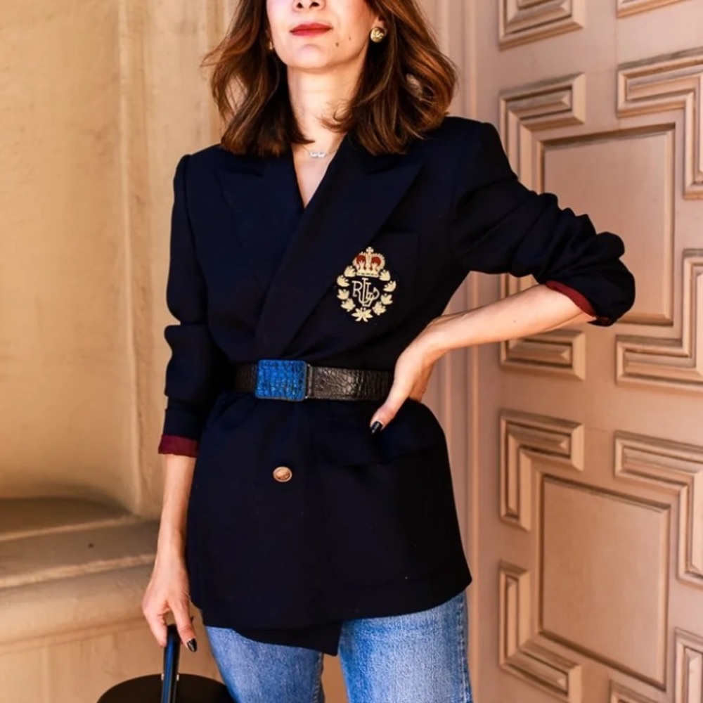 Ralph Lauren Womens Blazer Crest Size 14 Black